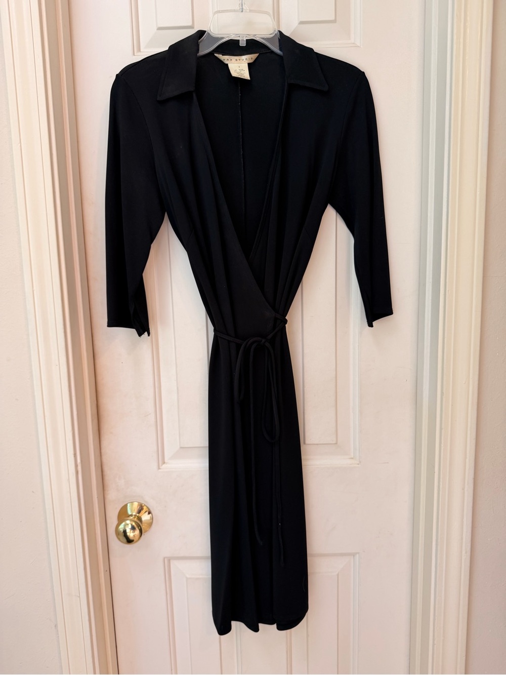 Max Studio Classic Black Wrap Dress with Tie Waist with Give and Stretch, Sz S - Picture 9 of 15